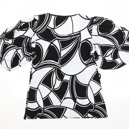 White Womens Multicoloured Geometric Polyester Basic Blouse Size M Scoop Neck