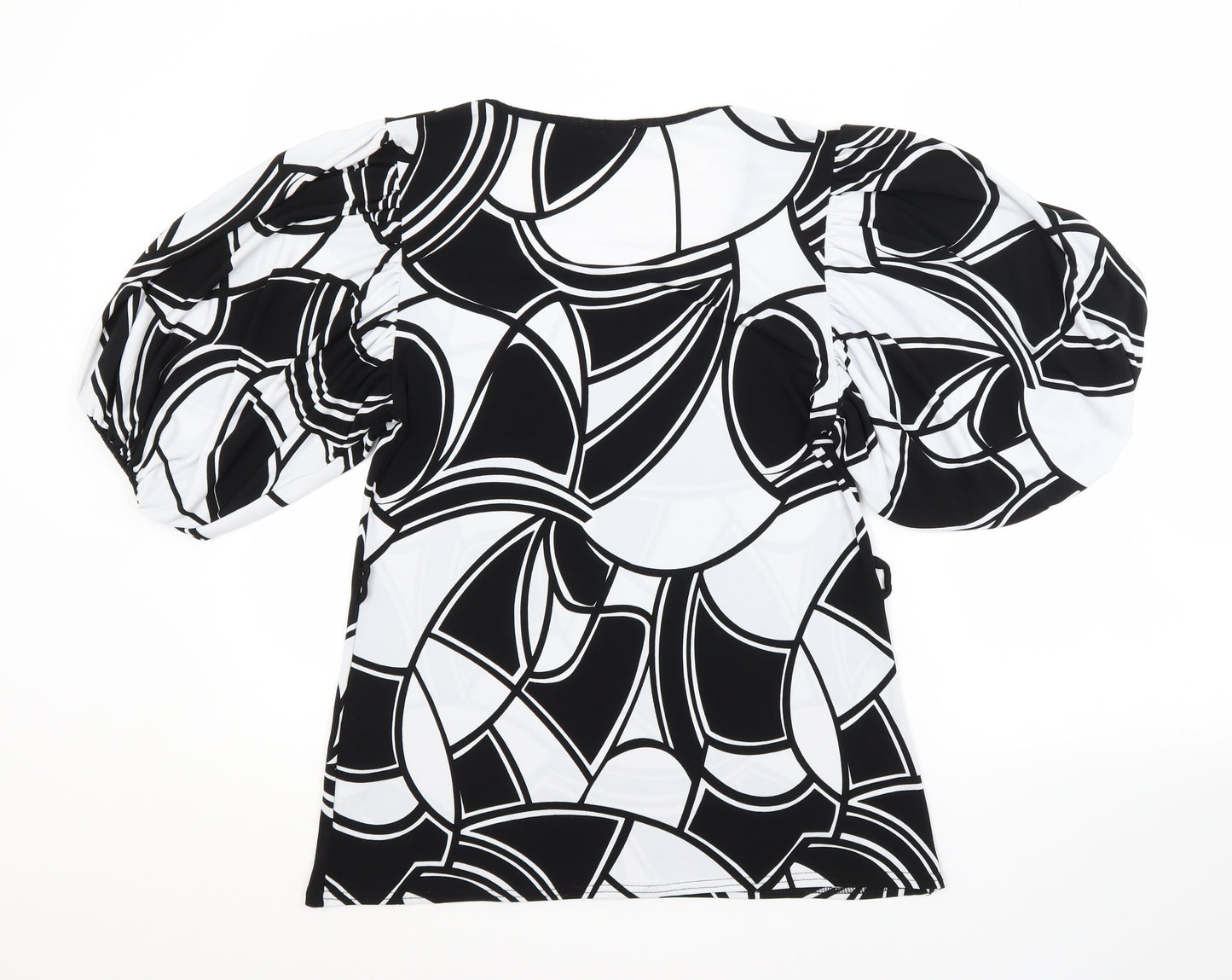 White Womens Multicoloured Geometric Polyester Basic Blouse Size M Scoop Neck