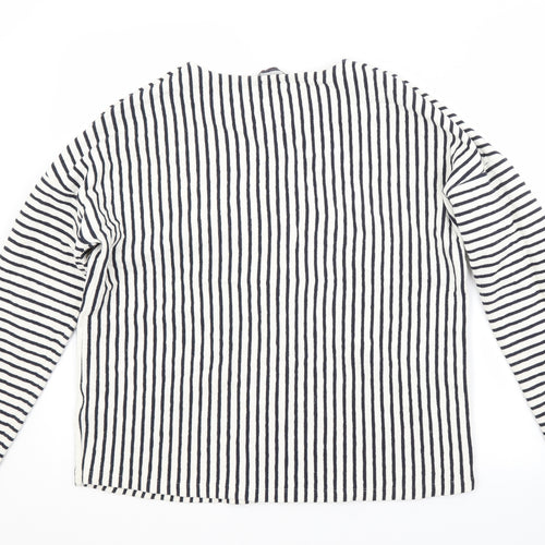 M&S Womens White Crew Neck Striped Cotton Pullover Jumper Size 16