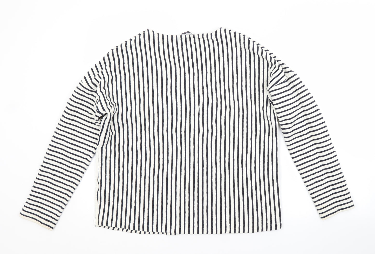M&S Womens White Crew Neck Striped Cotton Pullover Jumper Size 16