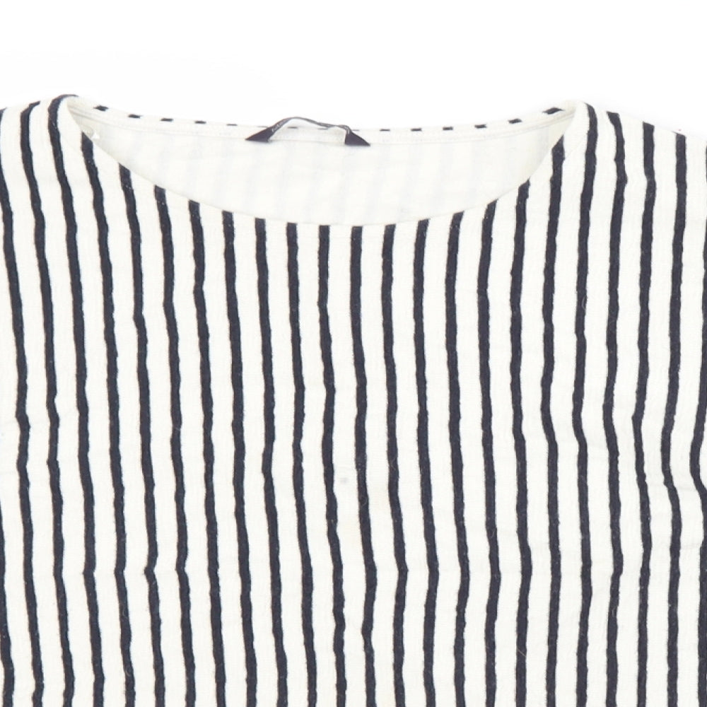 M&S Womens White Crew Neck Striped Cotton Pullover Jumper Size 16