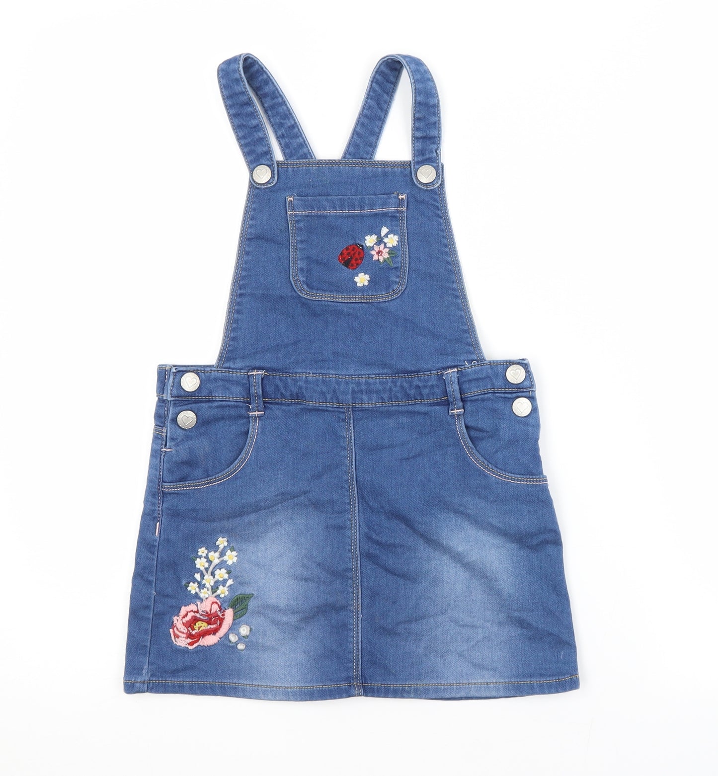 Nutmeg Girls Blue Floral Cotton Pinafore/Dungaree Dress  Size 5-6 Years Square Neck