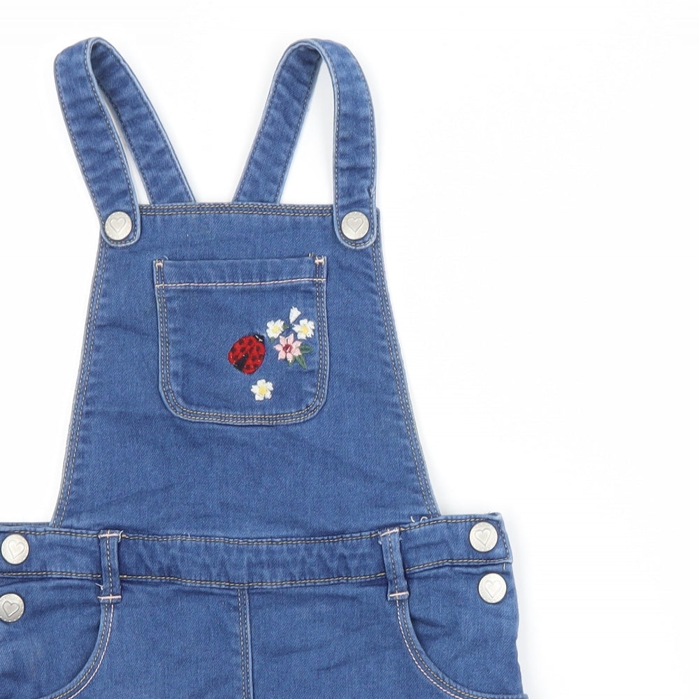 Nutmeg Girls Blue Floral Cotton Pinafore/Dungaree Dress  Size 5-6 Years Square Neck