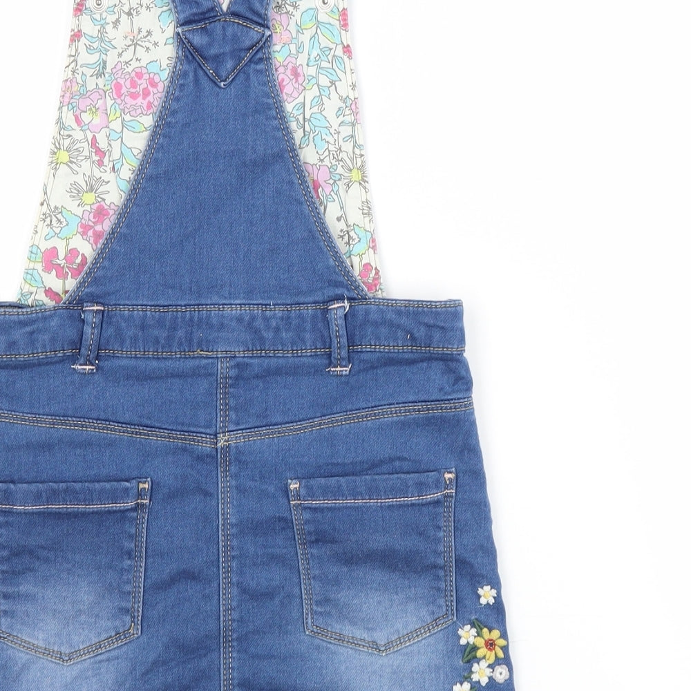 Nutmeg Girls Blue Floral Cotton Pinafore/Dungaree Dress  Size 5-6 Years Square Neck