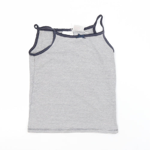H&M Girls Blue Striped Cotton Basic Tank Size 5-6 Years Square Neck