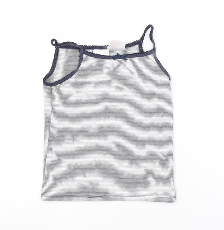 H&M Girls Blue Striped Cotton Basic Tank Size 5-6 Years Square Neck