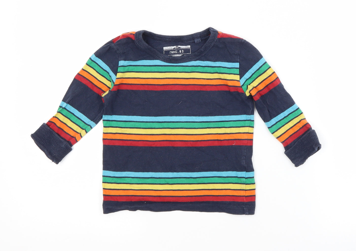 NEXT Baby Blue Striped Cotton Basic T-Shirt Size 12-18 Months Crew Neck