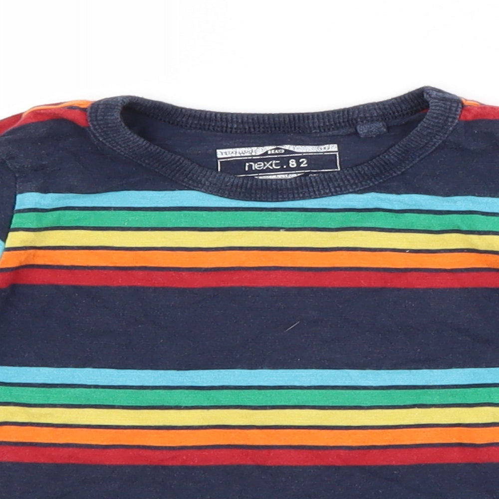 NEXT Baby Blue Striped Cotton Basic T-Shirt Size 12-18 Months Crew Neck