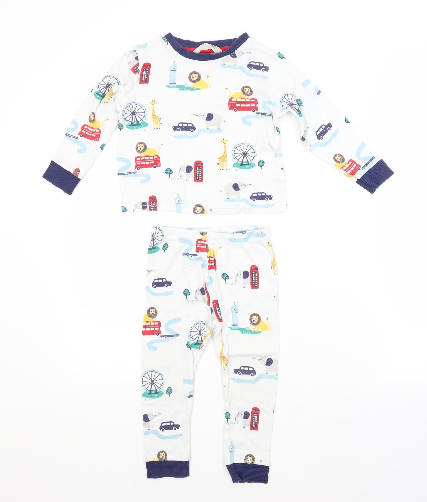 John Lewis Baby White Animal Print Cotton  Pyjama Set Size 18-24 Months