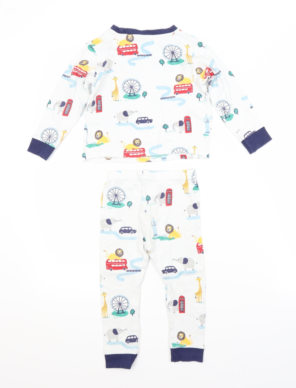 John Lewis Baby White Animal Print Cotton  Pyjama Set Size 18-24 Months