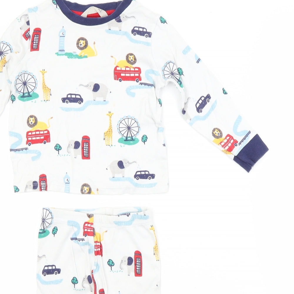 John Lewis Baby White Animal Print Cotton  Pyjama Set Size 18-24 Months