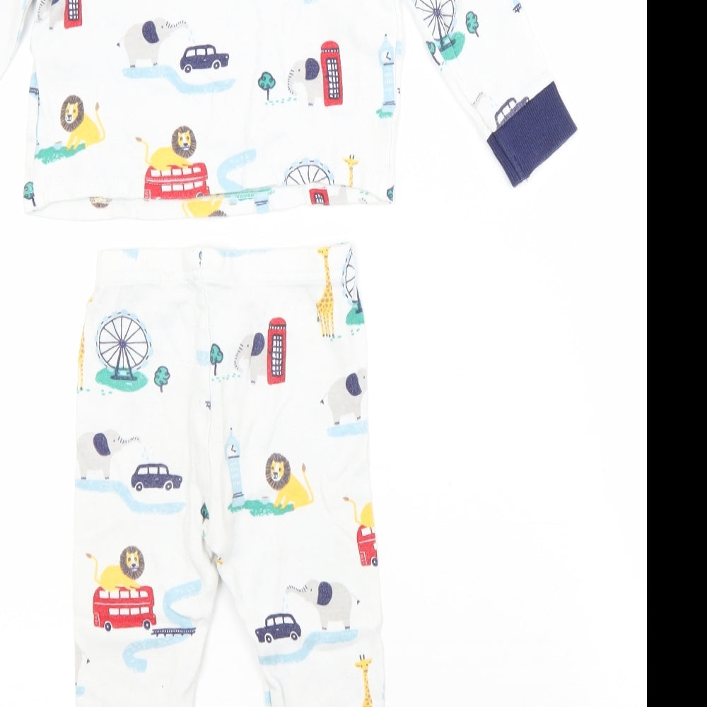 John Lewis Baby White Animal Print Cotton  Pyjama Set Size 18-24 Months