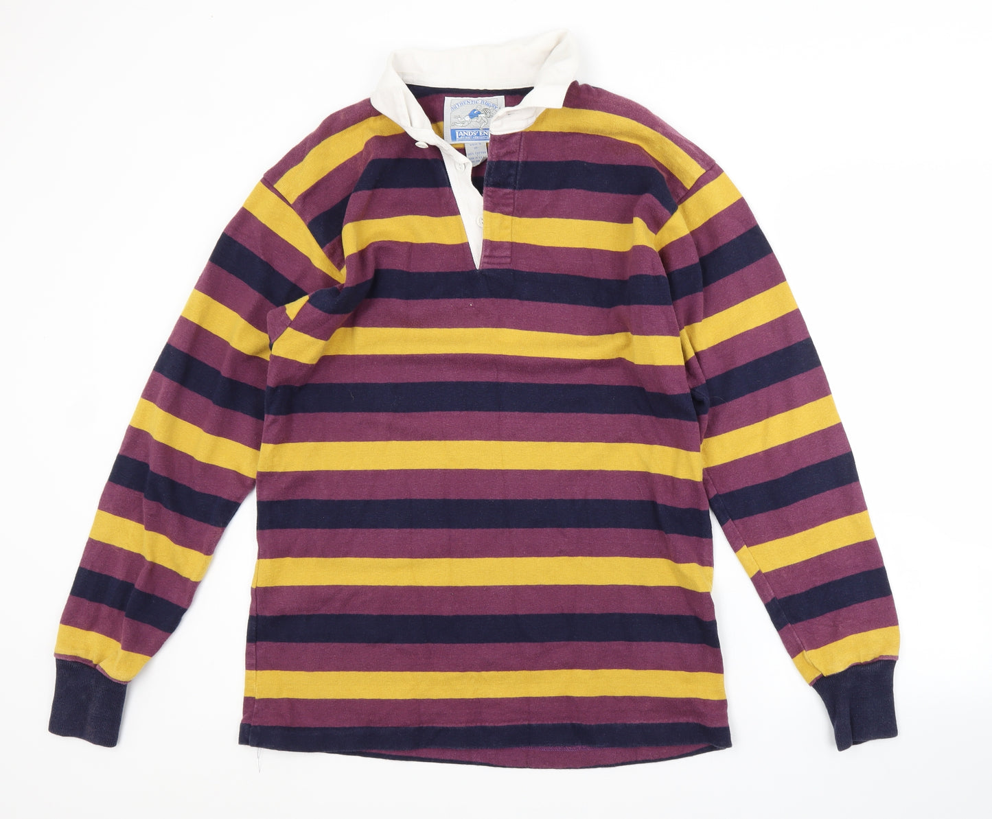 Land's End Mens Multicoloured Striped Cotton  Polo Size M Collared