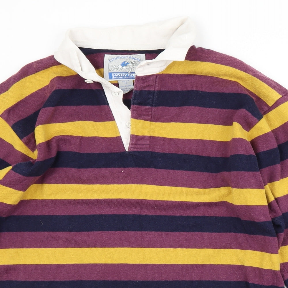 Land's End Mens Multicoloured Striped Cotton  Polo Size M Collared