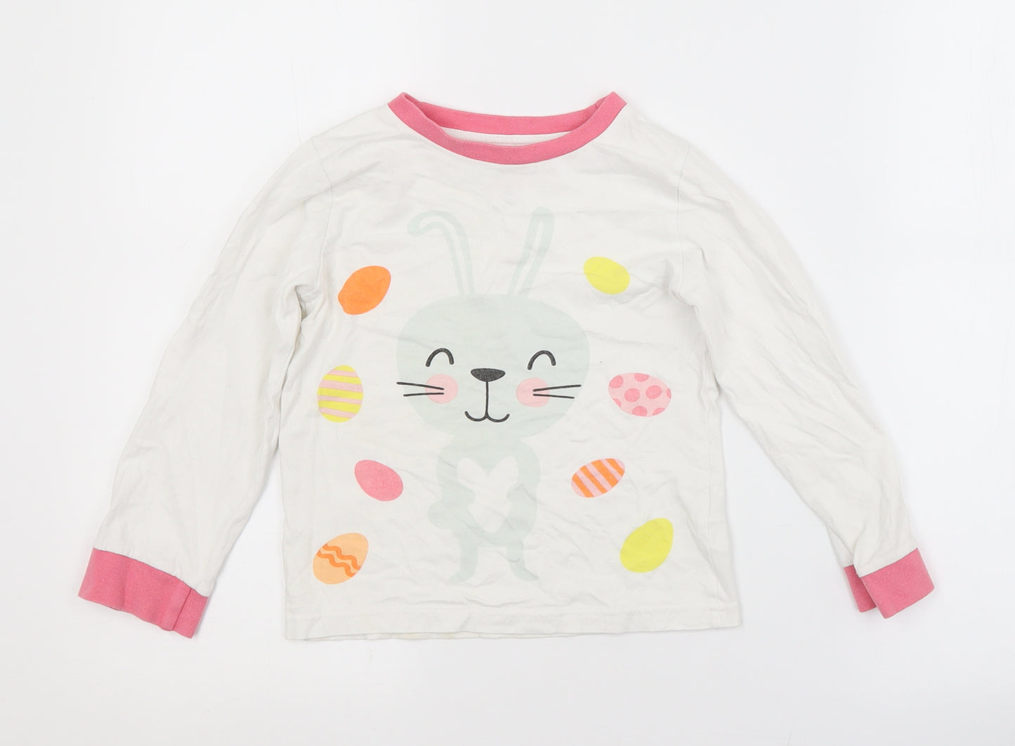 Preworn Girls White  Cotton Basic T-Shirt Size 5-6 Years Crew Neck  - EASTER