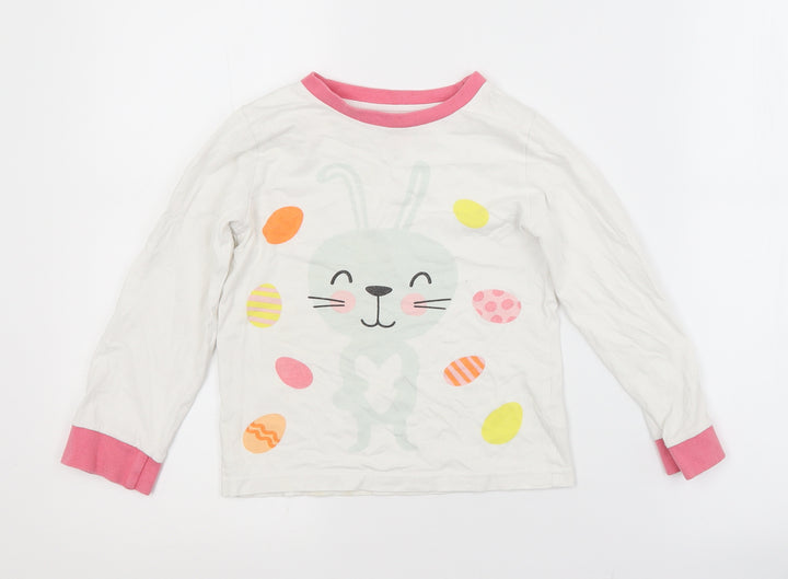 Preworn Girls White  Cotton Basic T-Shirt Size 5-6 Years Crew Neck  - EASTER