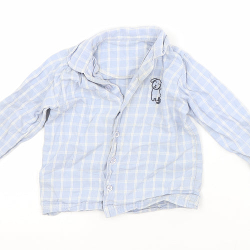 Nutmeg Baby Blue Check Cotton Basic Button-Up Size 12-18 Months Collared