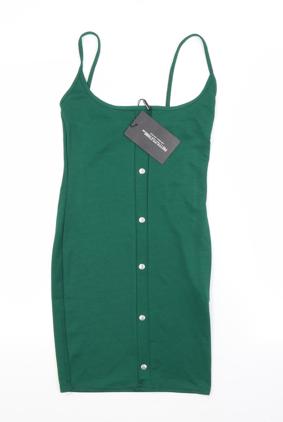 PRETTYLITTLETHING Womens Green  Polyester Pencil Dress  Size 10 Scoop Neck