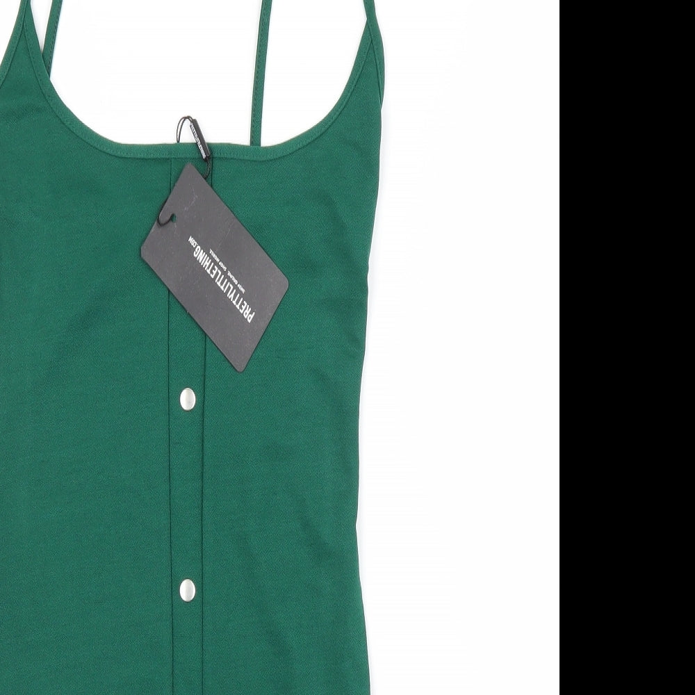 PRETTYLITTLETHING Womens Green  Polyester Pencil Dress  Size 10 Scoop Neck