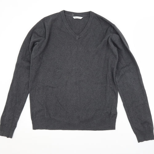 M&S  Boys Grey V-Neck  Cotton Pullover Jumper Size 15-16 Years   - SCHOOL JUMPER