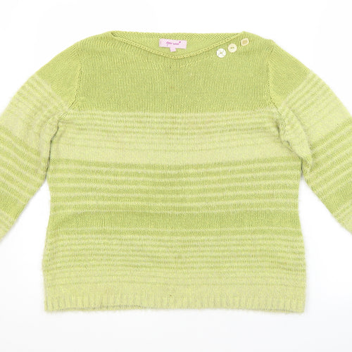 Per Una Womens Green Boat Neck Striped Acrylic Pullover Jumper Size M