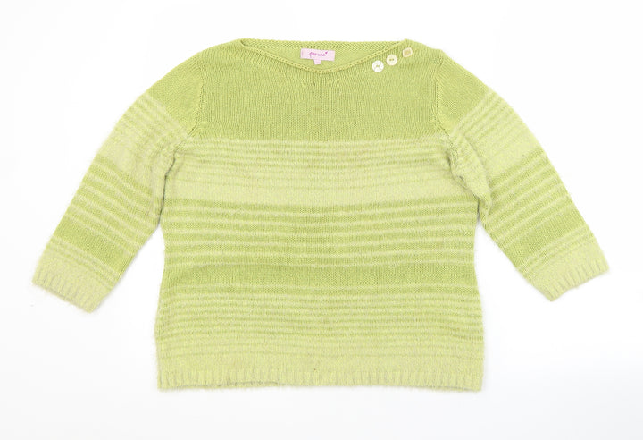 Per Una Womens Green Boat Neck Striped Acrylic Pullover Jumper Size M