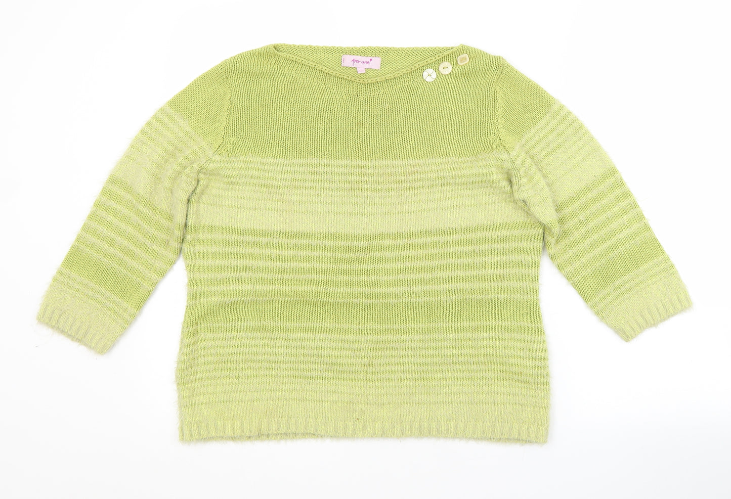 Per Una Womens Green Boat Neck Striped Acrylic Pullover Jumper Size M