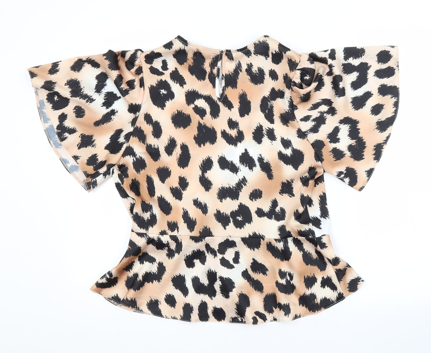 New Look Womens Brown Animal Print Polyester Basic Blouse Size 12 Scoop Neck