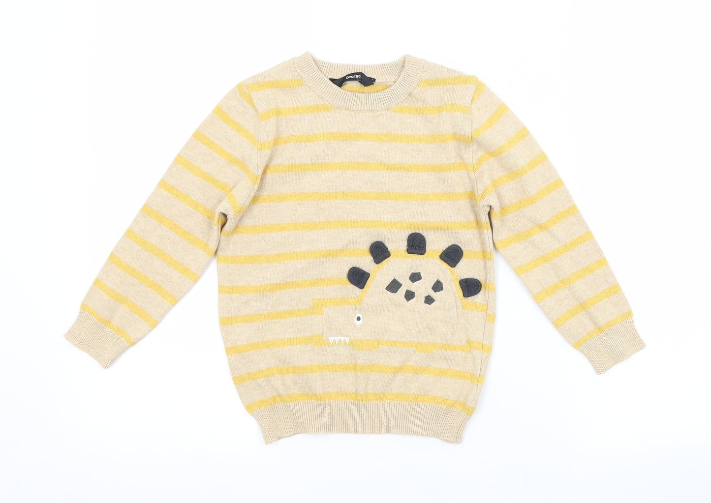 George Boys Brown Crew Neck Striped Cotton Pullover Jumper Size 3-4 Years