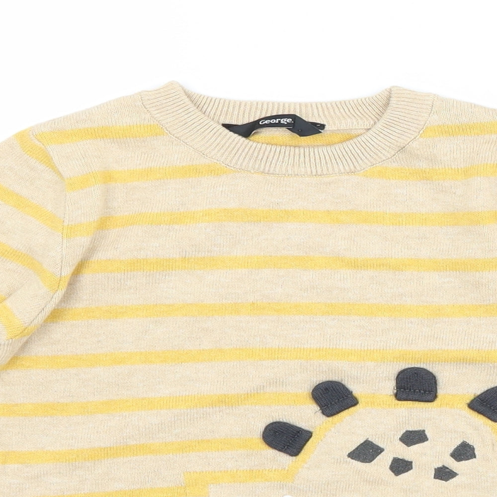 George Boys Brown Crew Neck Striped Cotton Pullover Jumper Size 3-4 Years
