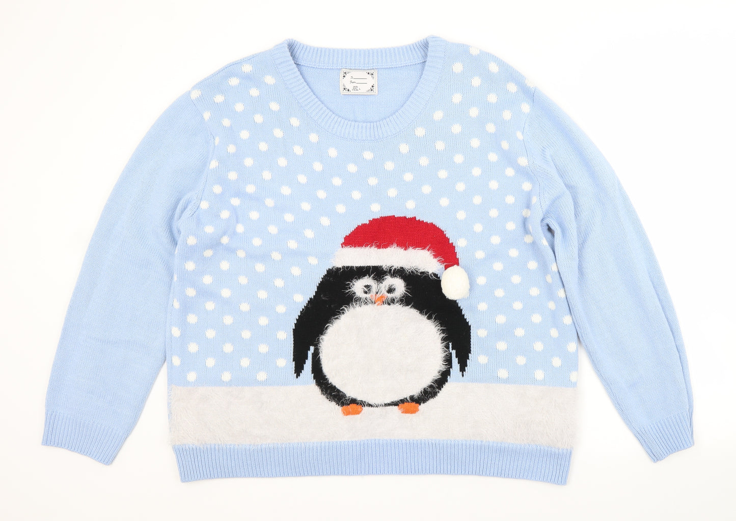 Atmosphere Womens Blue Crew Neck Polka Dot Acrylic Pullover Jumper Size L   - CHRISTMAS