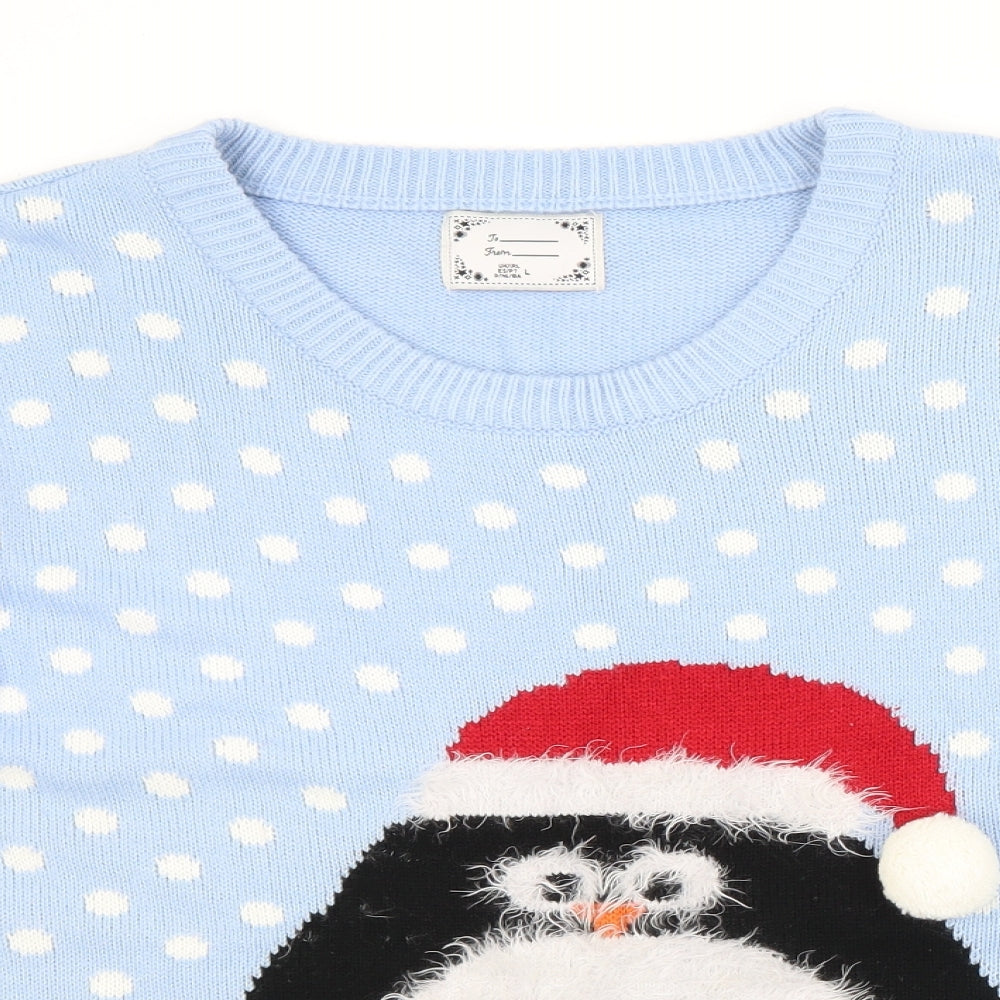 Atmosphere Womens Blue Crew Neck Polka Dot Acrylic Pullover Jumper Size L   - CHRISTMAS