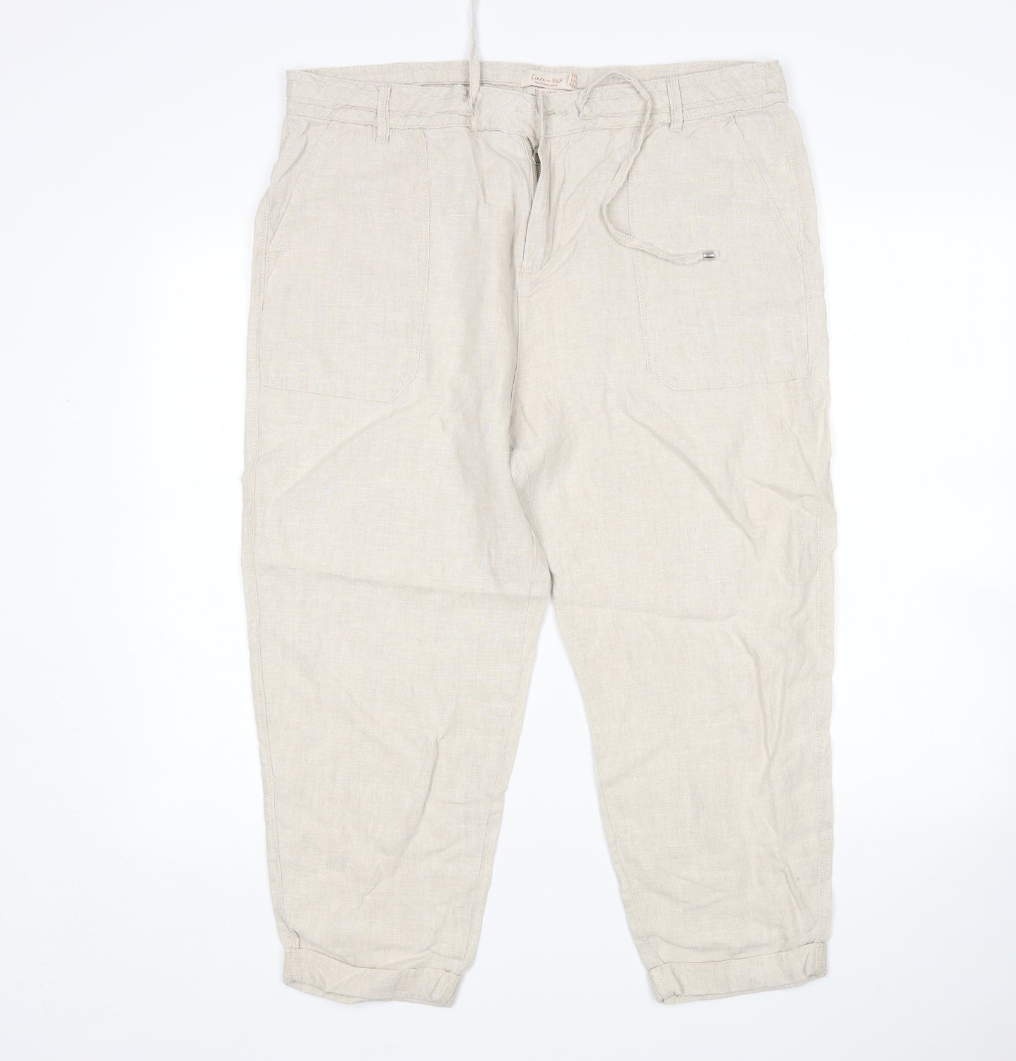 F&F Womens Beige  Linen Cropped Trousers Size 16 L22 in Regular