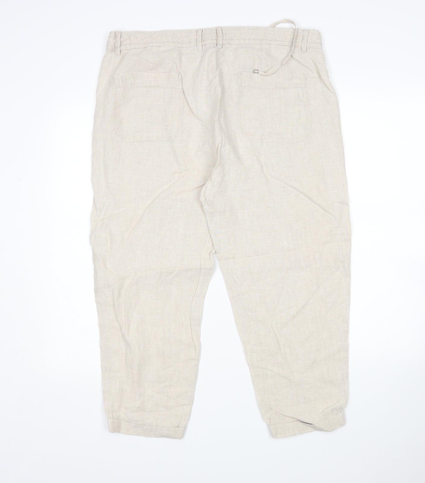 F&F Womens Beige  Linen Cropped Trousers Size 16 L22 in Regular