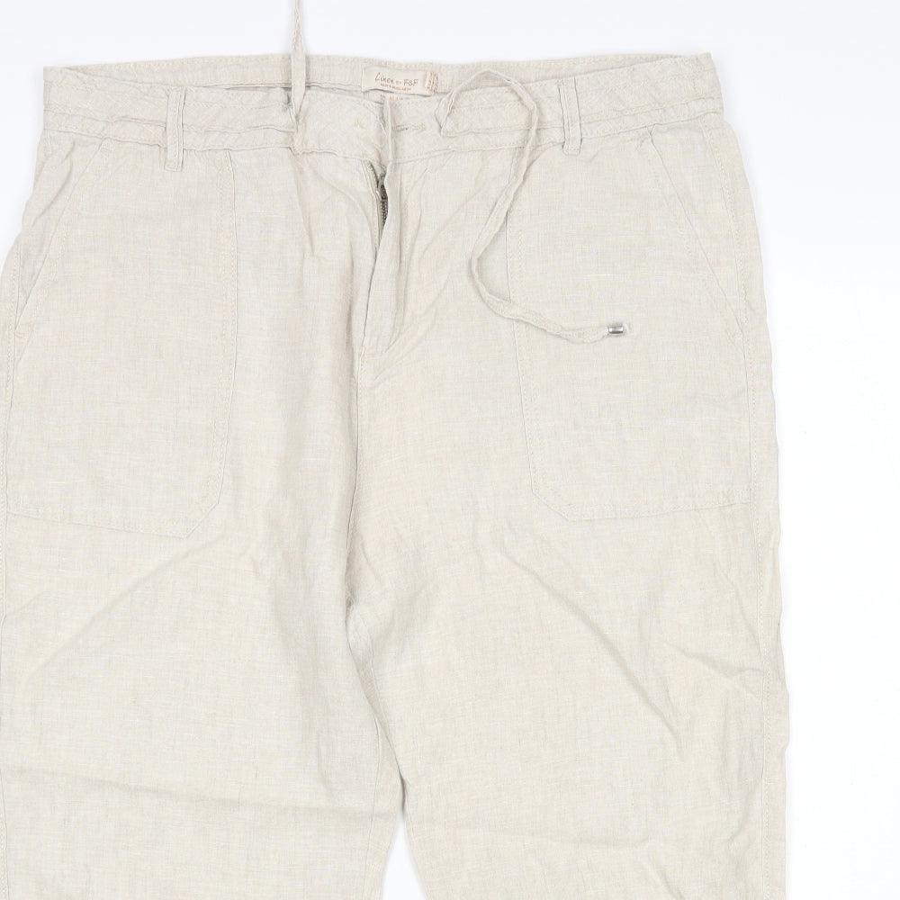F&F Womens Beige  Linen Cropped Trousers Size 16 L22 in Regular