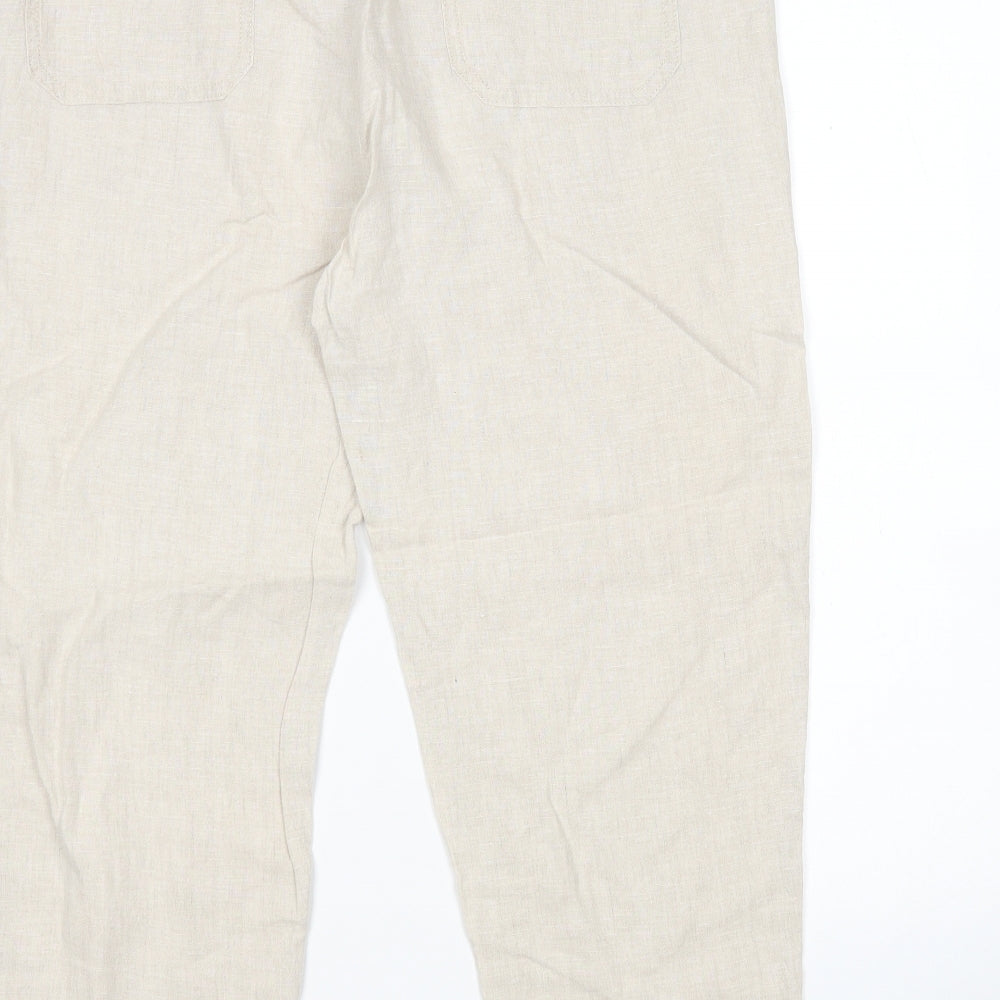 F&F Womens Beige  Linen Cropped Trousers Size 16 L22 in Regular