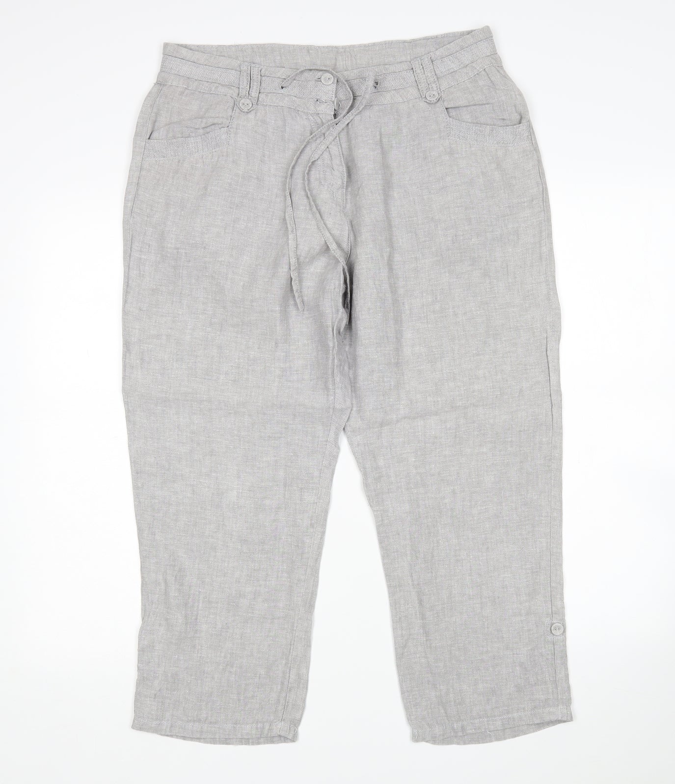 RJR.John Rocha Womens Grey  Linen Cropped Trousers Size 12 L24 in Regular