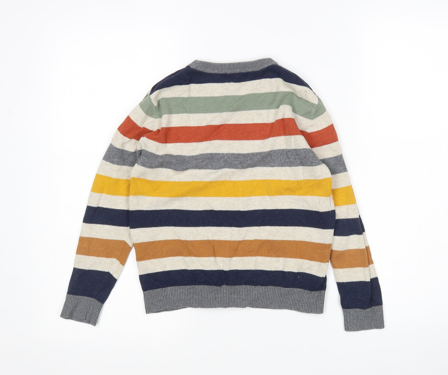 H&M Boys Multicoloured Round Neck Striped Cotton Pullover Jumper Size 7-8 Years