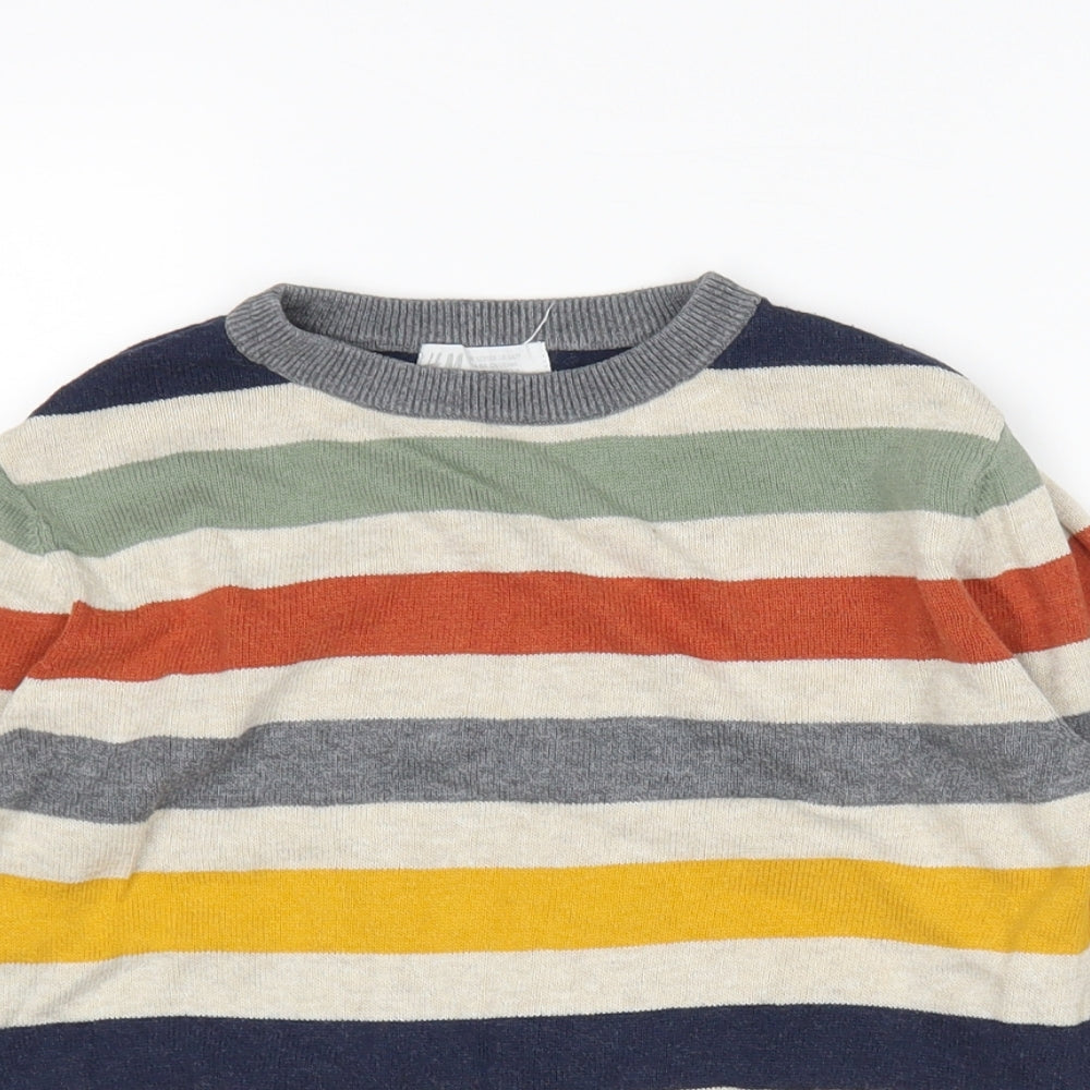 H&M Boys Multicoloured Round Neck Striped Cotton Pullover Jumper Size 7-8 Years