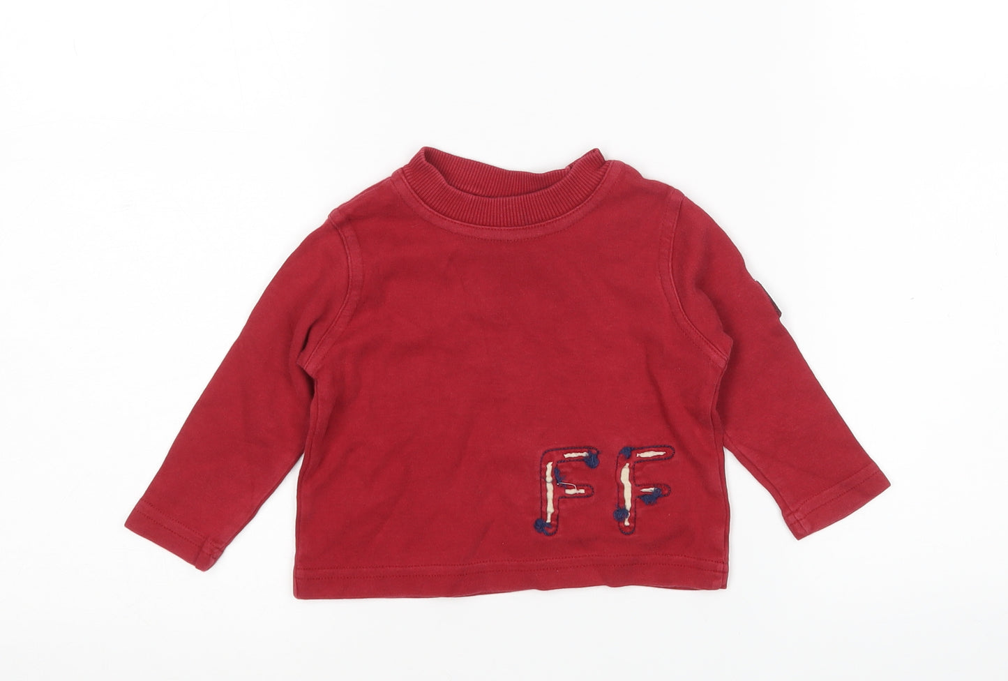 Feu Follet Boys Red  Cotton Basic T-Shirt Size 6-9 Months Round Neck