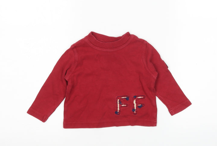 Feu Follet Boys Red  Cotton Basic T-Shirt Size 6-9 Months Round Neck