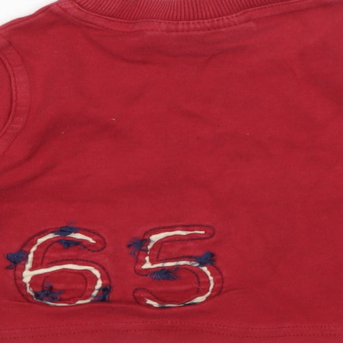 Feu Follet Boys Red  Cotton Basic T-Shirt Size 6-9 Months Round Neck