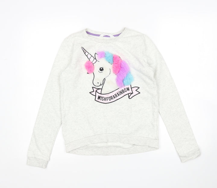 H&M Girls Grey  Cotton Pullover Sweatshirt Size 11-12 Years   - Unicorn