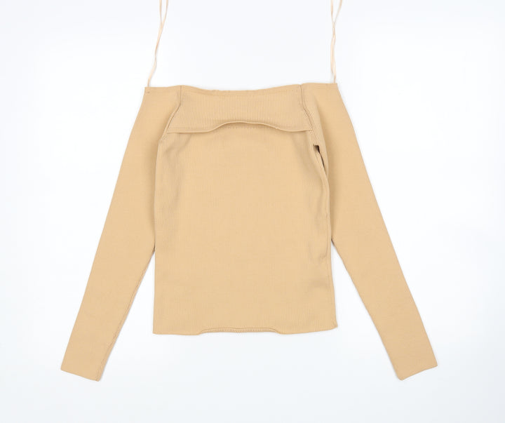 River Island Womens Beige Square Neck  Polyester Pullover Jumper Size 10