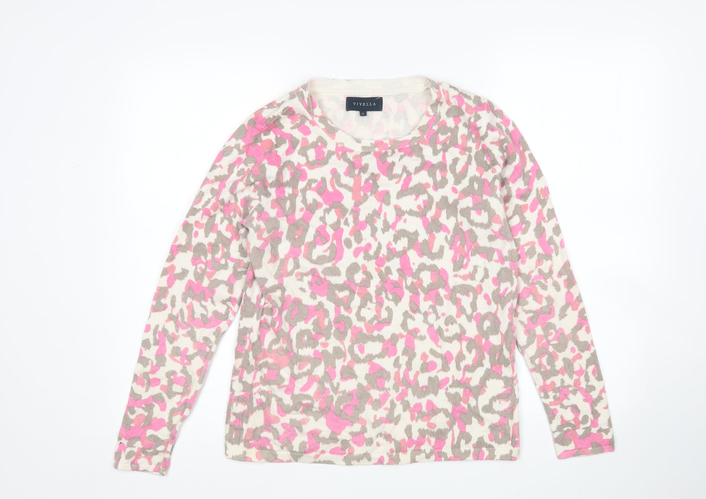 Viyella Womens Multicoloured Round Neck Animal Print Nylon Pullover Jumper Size L