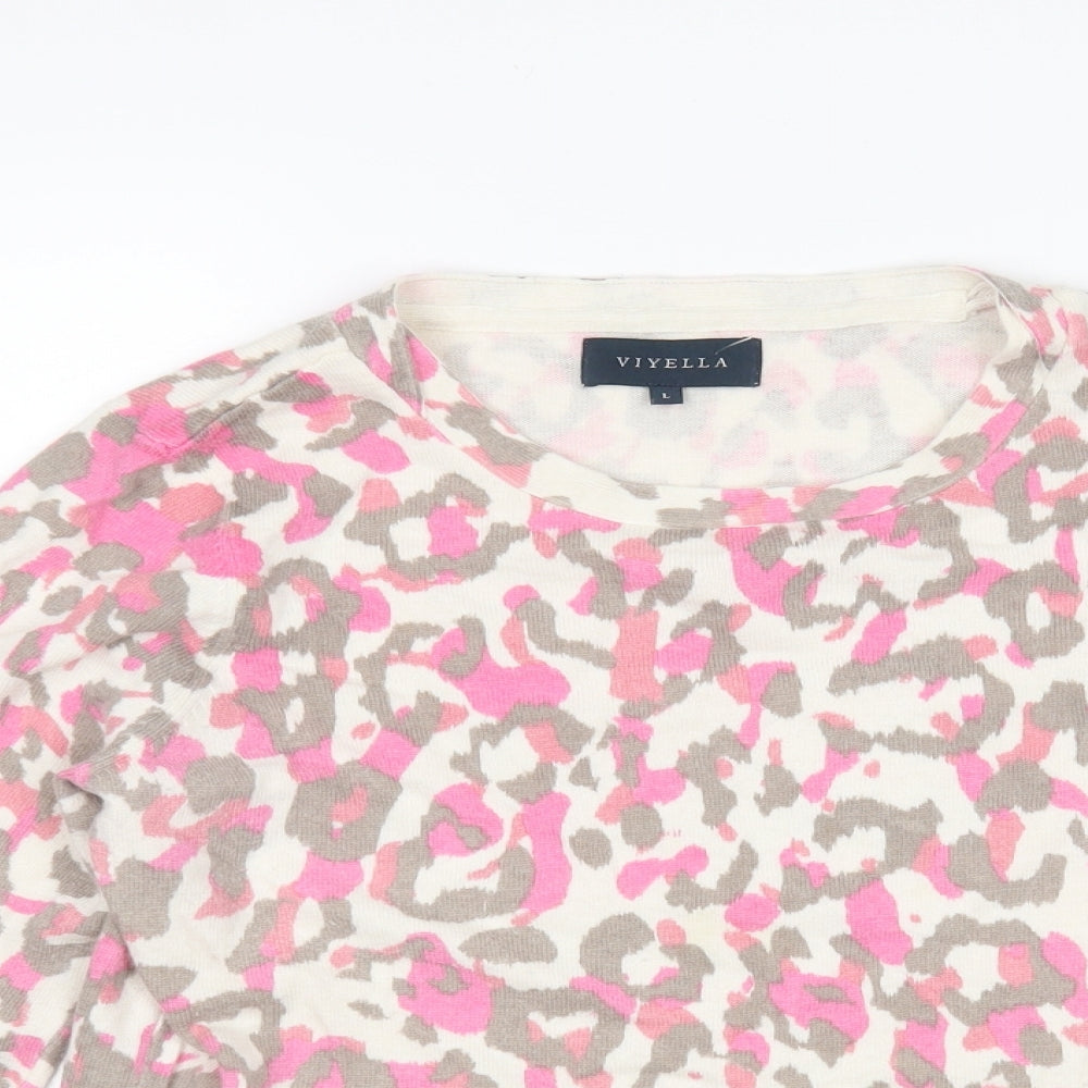 Viyella Womens Multicoloured Round Neck Animal Print Nylon Pullover Jumper Size L