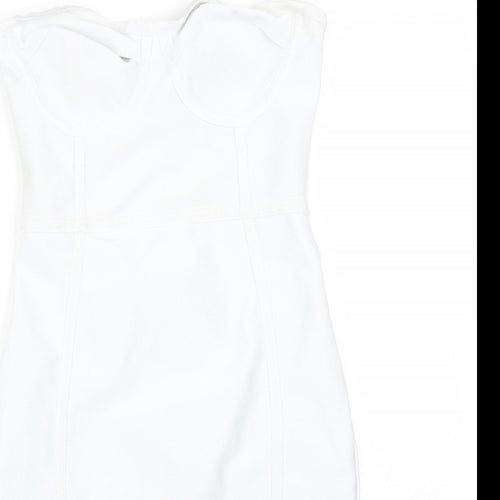 PRETTYLITTLETHING Womens White  Polyester Pencil Dress  Size 8 Sweetheart