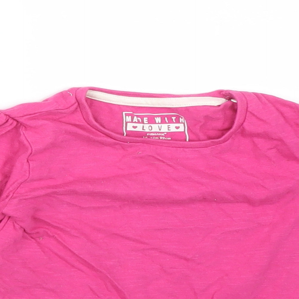Primark Girls Pink  Cotton Basic T-Shirt Size 18-24 Months Round Neck