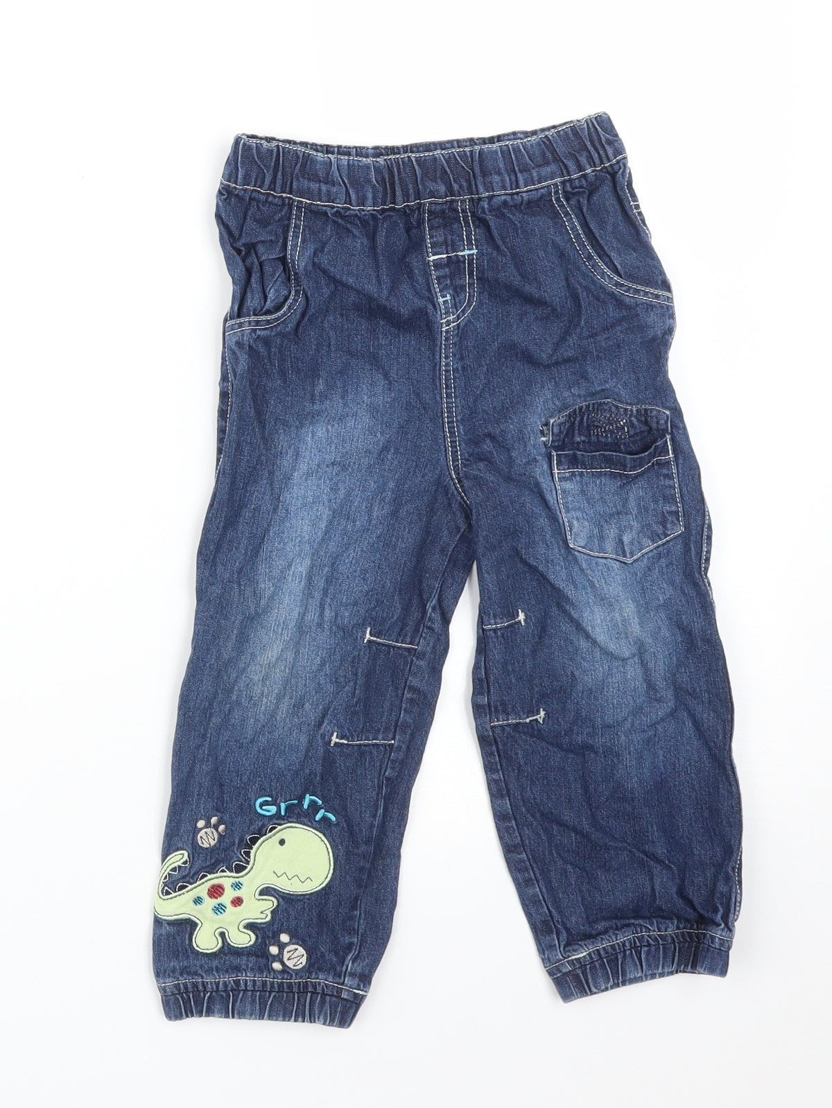 BHS Baby Blue  Cotton  Jeans Size 18-24 Months   - DINOSAUR