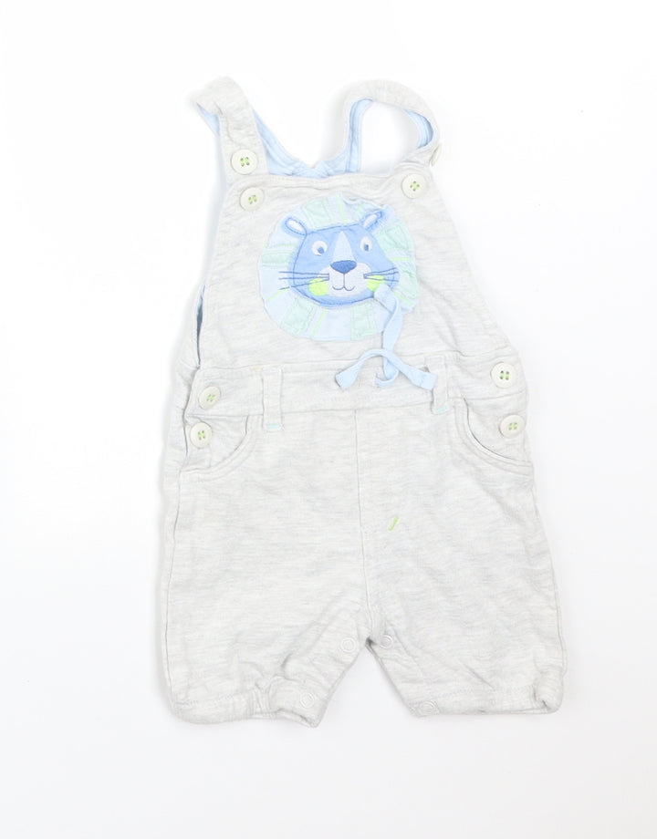 F&F Baby Grey Cotton Dungaree One-Piece Size 3-6 Months - LION